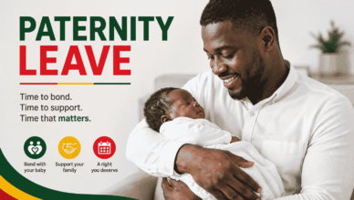 New father spending time with his newborn child during paternity leave.