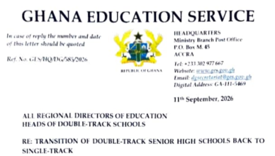 GES letter on the transition of double-track Senior High Schools back to single-track.